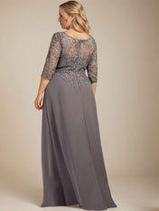 A-line Scoop Illusion Floor-Length Lace Chiffon Mother of the Bride Dress With Cascading Ruffles