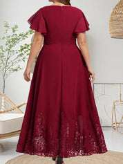 Robe de mère de la mariée trapèze en mousseline de soie et dentelle, longueur cheville, avec paillettes 