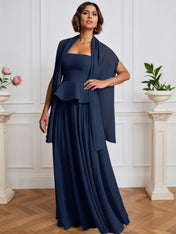 A-Line Off The Shoulder Sleeveless Pleated Chiffon Dress With Cascading Ruffles