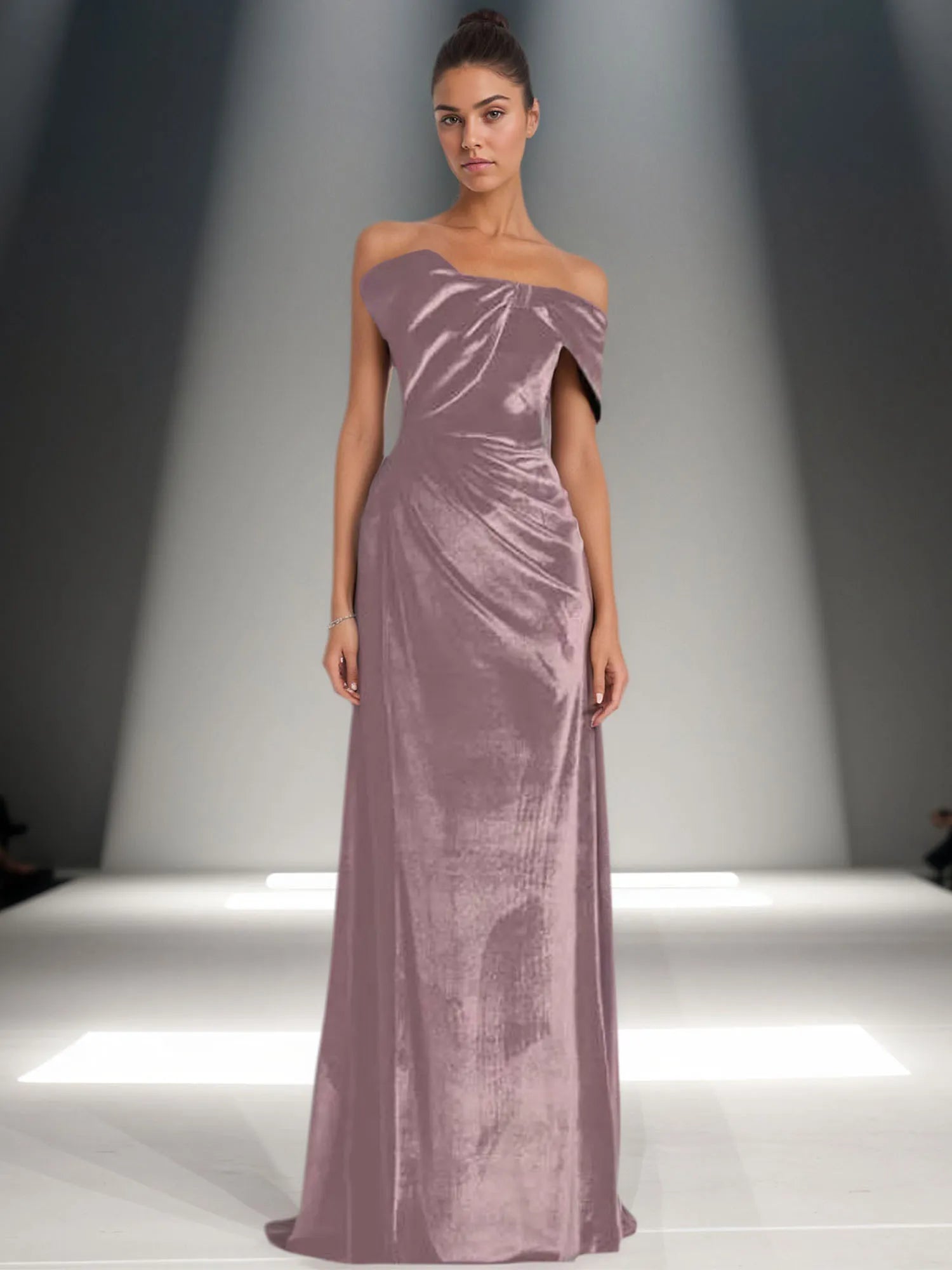 Off-Shoulder Bowknot Detail Velvet Maxi Gown Formal Evening Dress