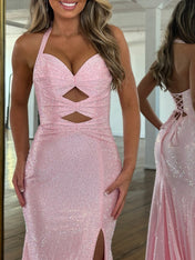 Sparkly Mermaid Keyhole Long Beaded Prom Dress with Slit