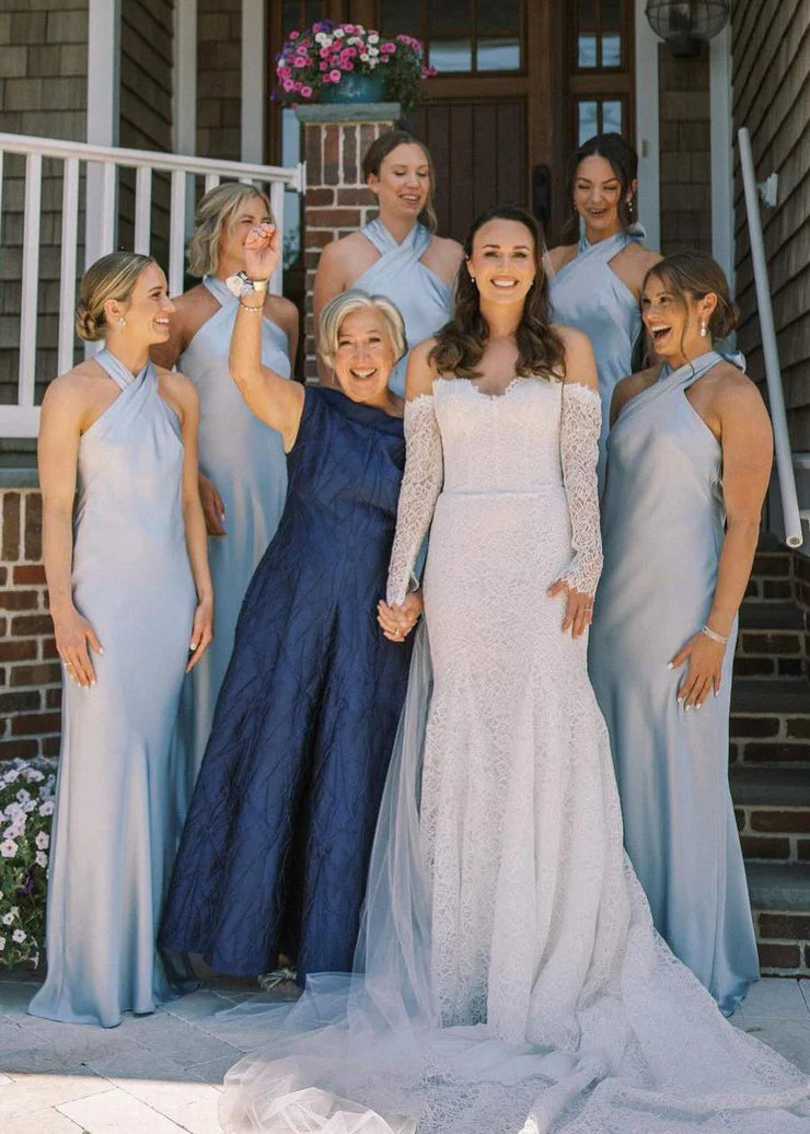 Black Halter Cutout Back Long Bridesmaid Dress