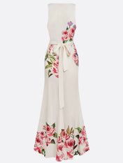 Pink Cross Floral Wrap Dress V Neck Sleeveless Mermaid Gown Dress