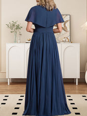 A-line V-Neck Floor-Length Chiffon Mother of the Bride Dress With Crystal Brooch Pleated