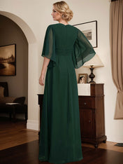 Sheath/Column V-Neck Floor-Length Chiffon Mother of the Bride Dress With Pleated Sequins Beading