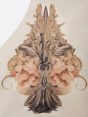 Beige Satin Floral Deep V Neck Short Sleeve Mermaid Gown Dress