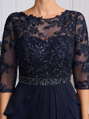 A-line Scoop Illusion Floor-Length Chiffon Mother of the Bride Dress With Sequins Beading