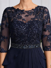 A-line Scoop Illusion Floor-Length Chiffon Mother of the Bride Dress With Sequins Beading
