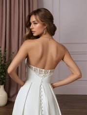 White A-Line Sequins Crepe Back Satin Wedding Dress