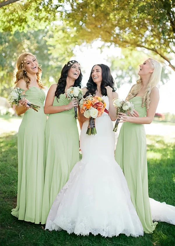 A Line Sweetheart Chiffon Floor Length Pleated Bridesmaid Dresses