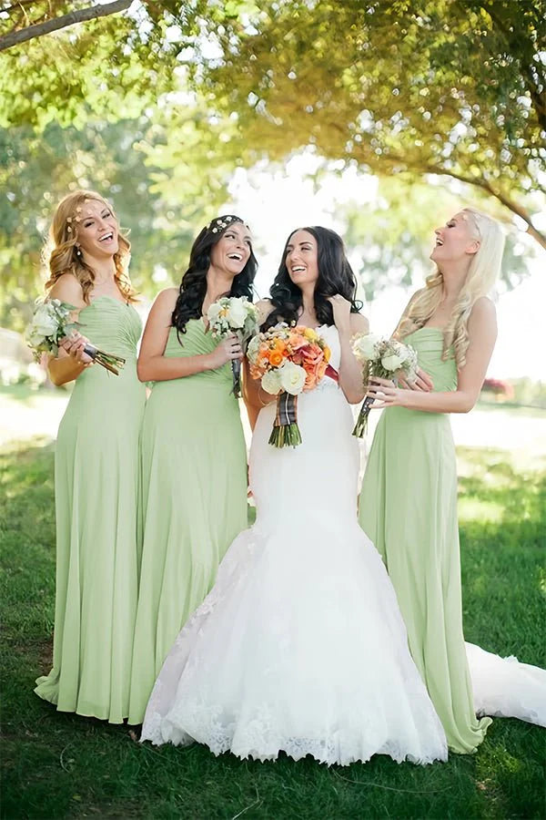 A Line Sweetheart Chiffon Floor Length Pleated Bridesmaid Dresses