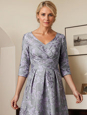 A-line V-Neck Tea-Length Floral Mother of the Bride Dress
