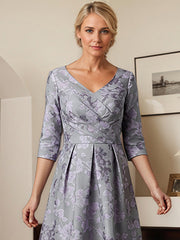 A-line V-Neck Tea-Length Floral Mother of the Bride Dress