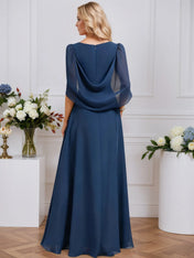 A-line V-Neck Floor-Length Chiffon Evening Dress With Cape Pleated