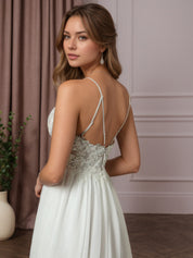 White A-Line Lace Chiffon Wedding Dress