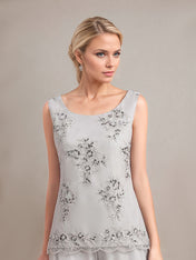 Elegant Sleeveless Appliques Silver Chiffon Mother of Bride Jumpsuit with Wrap