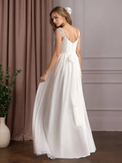 White A-Line V-Neck Sleeveless Lace Chiffon Wedding Dress