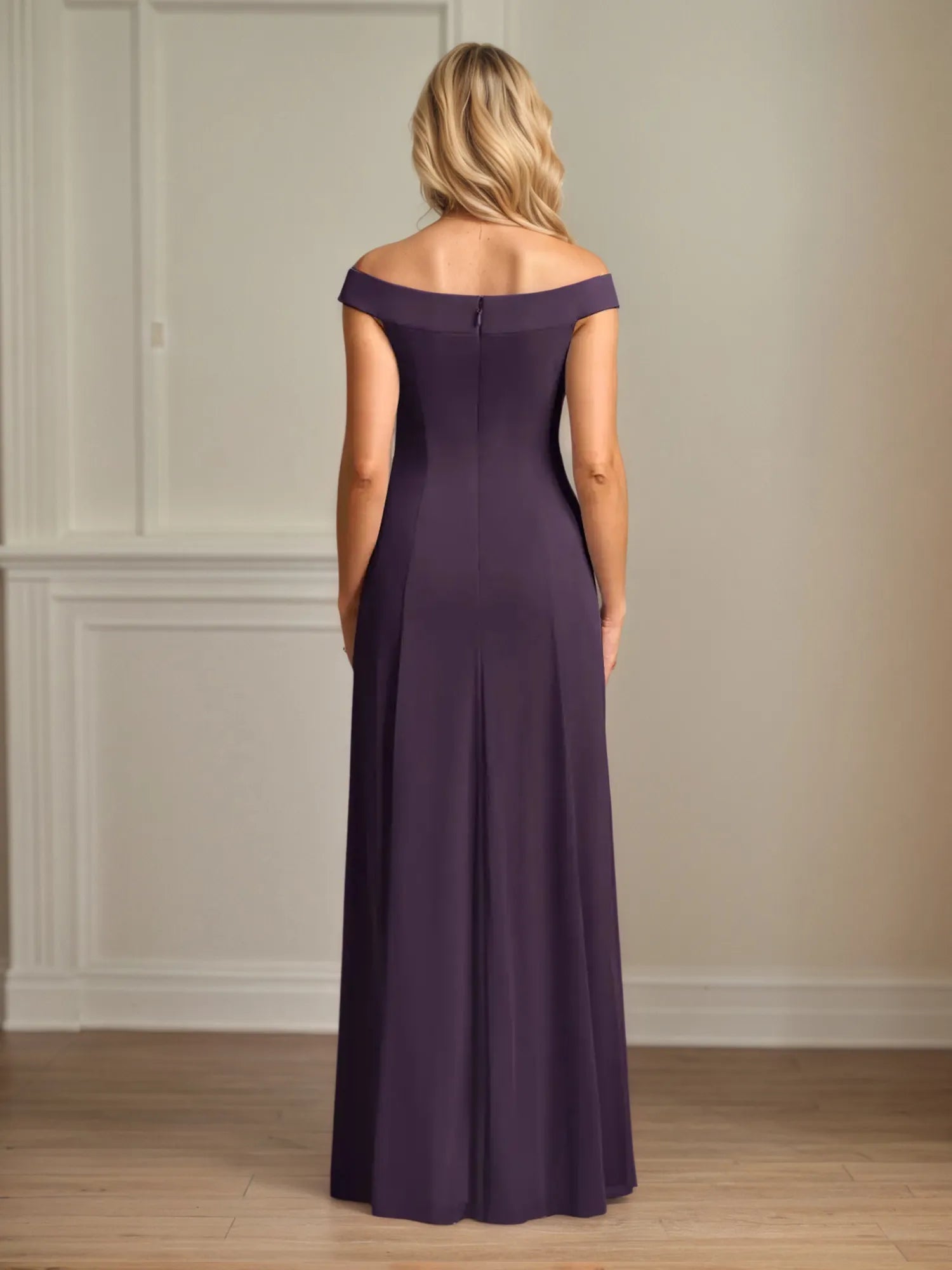 A Line Off the Shoulder Sleeveless Chiffon Mother of the Bride Dress With Pleated