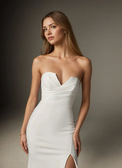 White Trumpet/Mermaid V-Neck Stretch Crepe Wedding Dress
