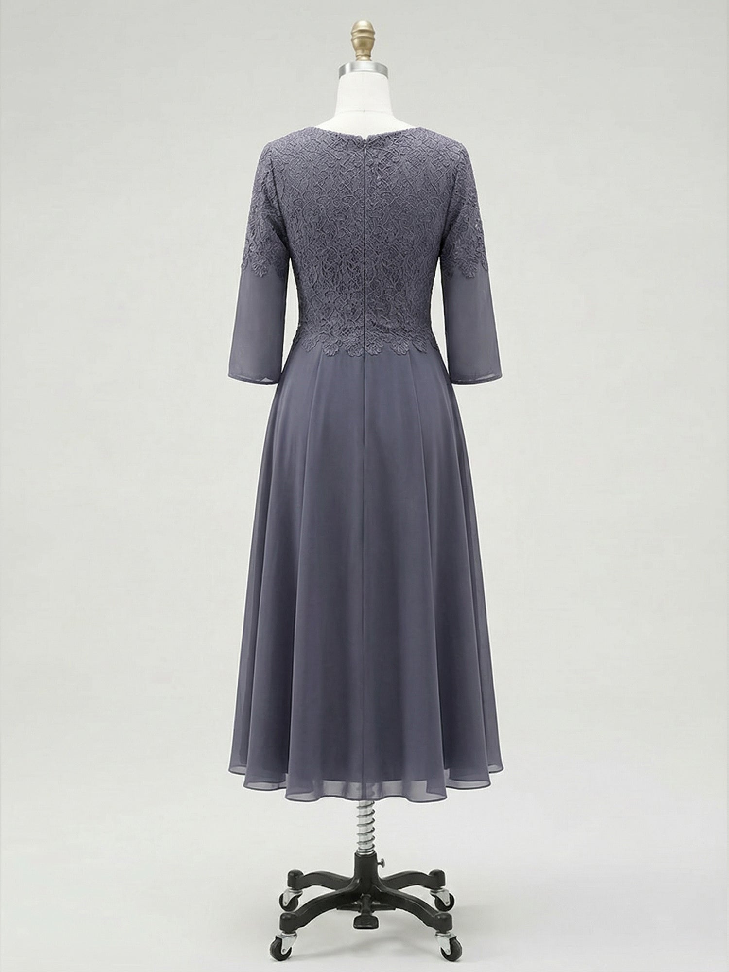 A-line V-Neck Tea-Length Chiffon Lace Mother of the Bride Dress With Beading