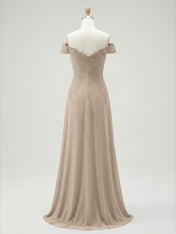 Elegant Taupe Off The Shoulder Sheath Mother of the Bride Dress with Lace