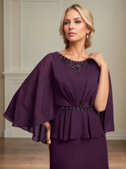 A-line Scoop Floor-Length Chiffon Mother of the Bride Dress With Pleated Sequins Beading