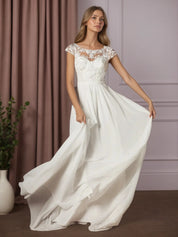 White A-Line Scoop Sequins Chiffon Wedding Dress
