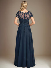 A-Line Scoop Floor-Length Chiffon Mother of the Bride Dress With Applique & Sequins
