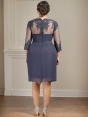 Sheath/Column Sweetheart Knee-Length Chiffon Mother of the Bride Dress With Beading Appliques Lace Sequins Pleated