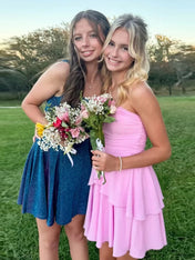 Strapless Ruched Ruffle Mini Homecoming Dress