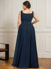 A-line Square Floor-Length Lace Chiffon Mother of the Bride Dress With Sequins