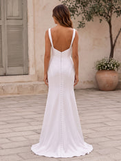 Elegant Satin Wedding Dress with Deep V-Neckline, High Front Slit