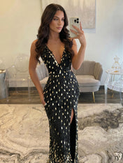 Mermaid V-Neck Backless Long Tight Sequin Prom Dress
