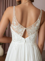 White A-Line Sequins Chiffon Wedding Dress