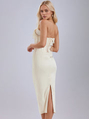 Vintage Cream Embellished Strapless Dress