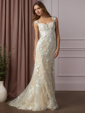 White Champagne Mermaid Sweetheart Sequins Tulle Wedding Dress