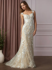 White Champagne Mermaid Sweetheart Sequins Tulle Wedding Dress