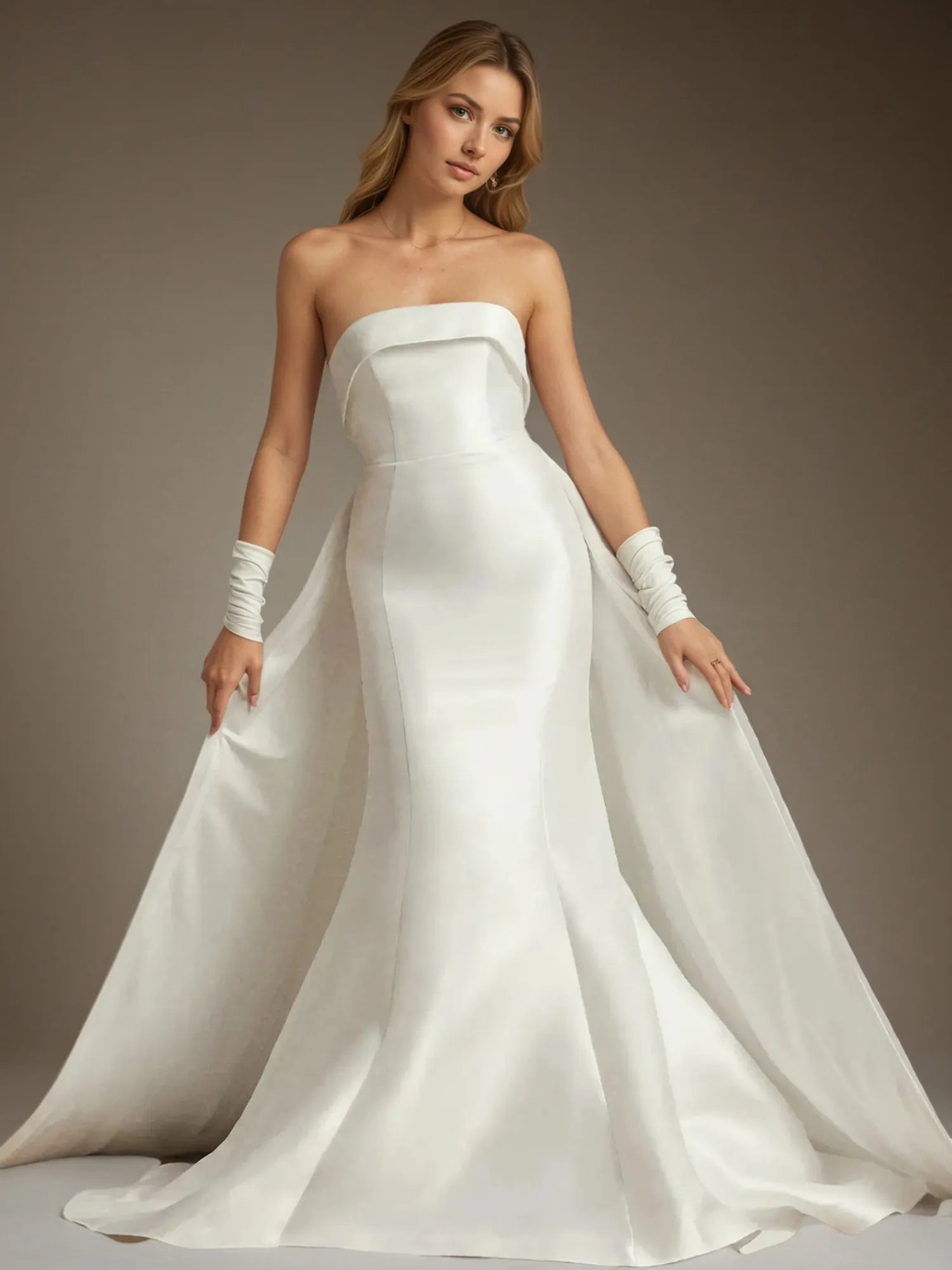 White Mermaid Strapless Bow Wedding Dress