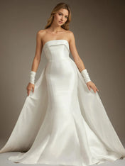 White Mermaid Strapless Bow Wedding Dress