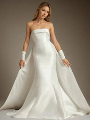 White Mermaid Strapless Bow Wedding Dress