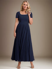 A-line Square Ankle-Length Chiffon Mother of the Bride Dress With Pleated