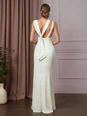 White Mermaid Boat Neckline Stretch Crepe Wedding Dress