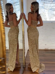 Gorgeous Sparkly Strapless Long Mermaid Prom Dress with Slit