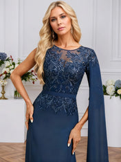 A-line Scoop Neck Floor-Length Chiffon Evening Dress With Sequins Appliques