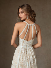 White Champagne A-Line Lace Wedding Dress