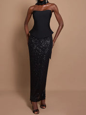 Off-Shoulder Bandage Top & Sequin Midi Skirt Set