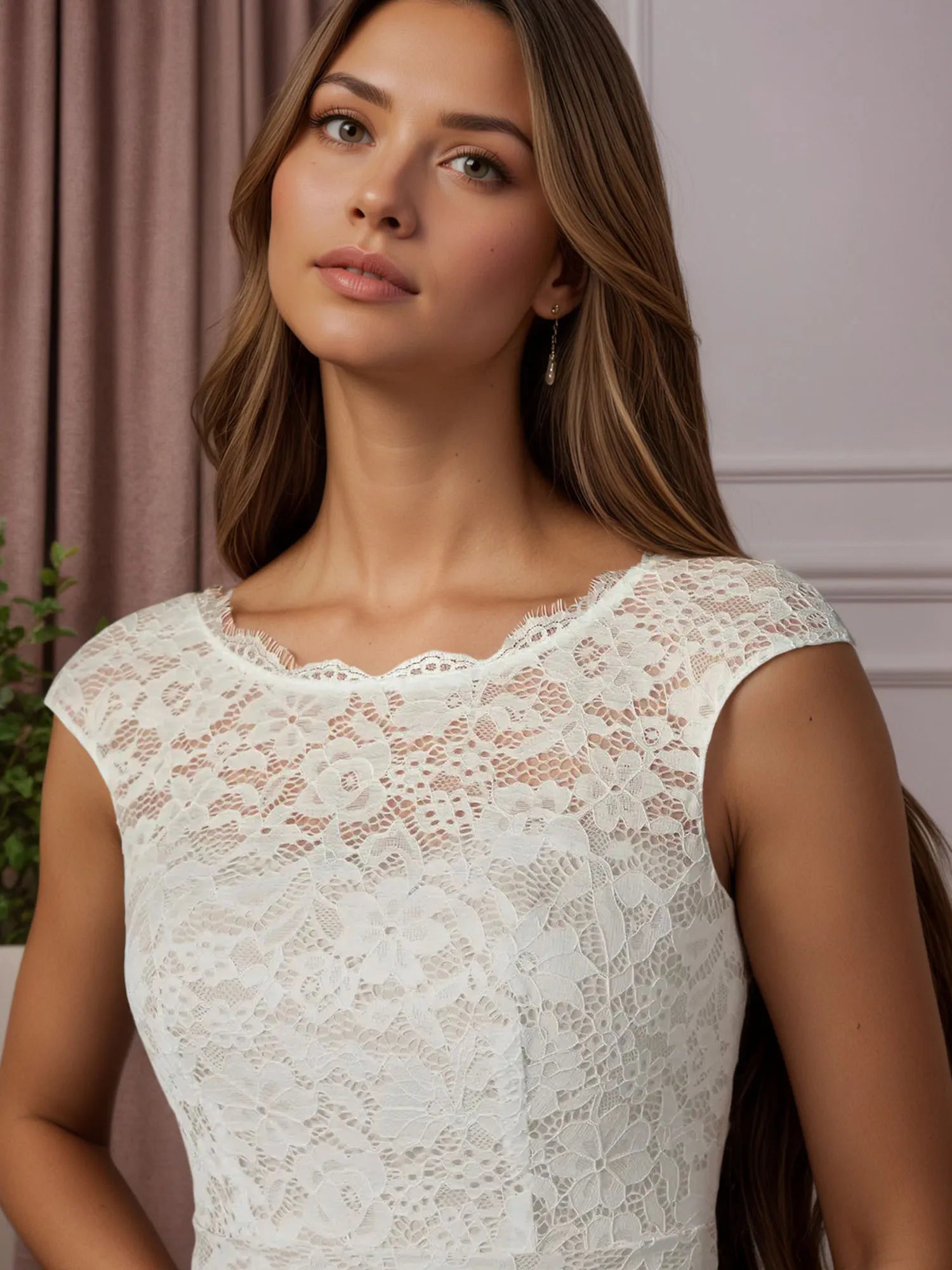 White A-Line Knee-Length Lace Wedding Dress