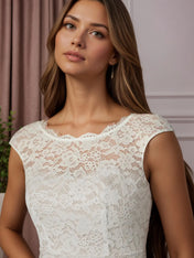 White A-Line Knee-Length Lace Wedding Dress