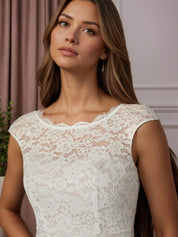 White A-Line Knee-Length Lace Wedding Dress