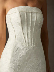 White Mermaid Strapless Floral Jacquard Wedding Dress